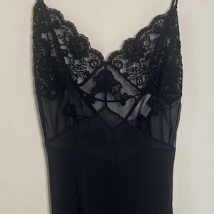 Vintage Y2K Victorias Secret Black Silk Sip Dress Small